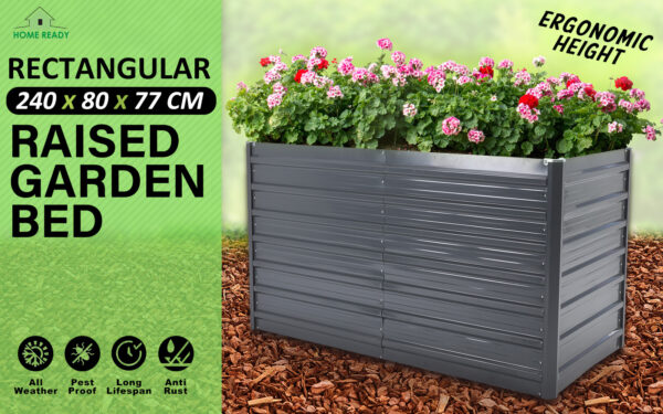 Home Ready 240 x 80 x 77cm Grey 2-in-1 Raised Garden Bed Galvanised Steel Planter - Image 6